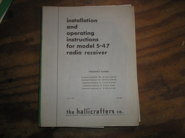 S-47  Receiver Operating Instruction Manual



